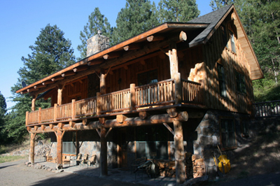 Side view of the White River Lodge including the front deck